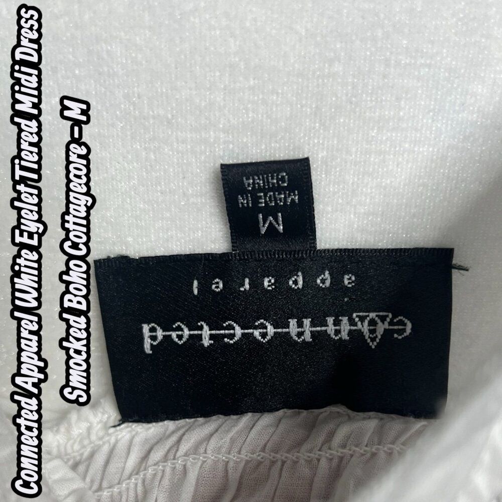 Like New Connected Apparel White Eyelet Tiered Midi Dress Smocked Boho Cottageco - Picture 5 of 9